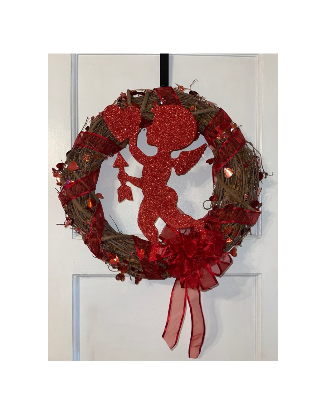Shiny Red Glitter Cupid 18 Inch Grapevine Wreath